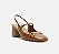 Scarpin Marrom Couro Salto Bloco Bridão Slingback - Imagem 1