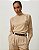 Blusa Shoulder Tricot Gola Alta Franzido Ombro Bege - Imagem 1