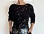 Blusa Cris Barros Manga Longa Renda Estampa Folhas Preto - Imagem 2