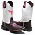 BOTA TEXANA COUNTRY FEMININA COURO QUADRADA MARROM BRANCO BOI ROSA - Imagem 3