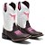 BOTA TEXANA COUNTRY FEMININA COURO QUADRADA MARROM BRANCO BOI ROSA - Imagem 1