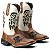 BOTA TEXANA COUNTRY FEMININA BICO QUADRADO COURO MARROM PENAS - Imagem 1