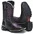 BOTA TEXANA COUNTRY FEMININA PRETA LASER ROSA QUADRADA CANO ALTO - Imagem 1