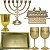 Kit Decoração Ceia Candelabro Grande Arca15cm 2 Taças 290ml Vaso Dourado Bandeja - Imagem 1