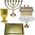 Kit Decoração Ceia Candelabro Grande Arca 15cm Vaso Dourado Metalizado Bandejas Douradas - Imagem 1