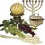 Kit Arranjo Santa Ceia Bandeja Dourada Pão Broa Uvas 29cm Arca Candelabro Gd - Imagem 1