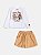 CONJUNTO BLUSA MANGA LONGA TICO E TECO COM STRASS E SAIA EM COURO CARAMELO MOMI - Imagem 1