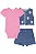 CONJUNTO BODY MANGA CURTA COM SHORT E COLETE JEANS ESTAMPA MORANGO KUKIÊ - Imagem 1