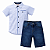 Conjunto Infantil Masculino Camisa Social Azul + Bermuda Jeans - Imagem 1