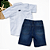 Conjunto Infantil Masculino Camisa Social Azul + Bermuda Jeans - Imagem 4