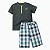 Conjunto Infantil Masculino Camiseta Verde + Bermuda Xadrez - Imagem 1