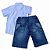 Conjunto Infantil Masculino Camisa Social Azul + Bermuda Jeans - Imagem 3