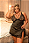 Camisola Plus Size cetim preta com detalhes de renda e calcinha forro 100% algodão - Imagem 3