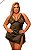 Camisola Plus Size cetim preta com detalhes de renda e calcinha forro 100% algodão - Imagem 1