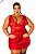 Camisola plus size com renda trabalhada e Cetim Vermelho 4016 Garota Veneno - Imagem 1