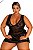Camisola plus size com renda trabalhada e Cetim Cor Preta 4016 Garota Veneno - Imagem 1