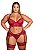 Cropped Trabalhado Em Renda, Calcinha Fio Dental com Perneira e Liga Plus Size - Imagem 1