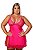 Camisola Plus Size cetim Rosa com detalhes de renda e calcinha forro 100% algodão - Imagem 1