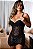 Camisola Microfibra Com Bojo Soft + Calcinha Fio Dental Preta - Imagem 5