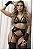 Conjunto Lingerie De Renda Malícia Com Cinta-liga Luva Meia - Preto - Imagem 4