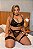 Conjunto Lingerie Sexy Cinta Liga Plus Size Renda E Arrastão Preto - Imagem 8