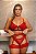 Conjunto Lingerie Sexy Cinta Liga Plus Size Renda E Arrastão Vermelho - Imagem 4