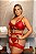 Conjunto Lingerie Sexy Cinta Liga Plus Size Renda E Arrastão Vermelho - Imagem 5