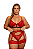 Conjunto Lingerie Sexy Cinta Liga Plus Size Renda E Arrastão Vermelho - Imagem 1