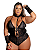 Lingerie Sexy Rendado Plus Size Renda Body Iza Luva Fita - Imagem 1