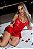 Camisola Curta De Renda E Cetim Com Calcinha Sensual Vermelha - Imagem 4