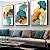 Quadro Folhas Abstratas Tons Azul e Dourado - Imagem 1