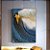 Quadro Onda Abstrata Azul e Dourado com Textura Fluida - Imagem 1