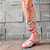 Sandália rasteira rosa magenta couro tiras strass - Imagem 4