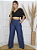 Calça Jeans Feminina Pantalona Wide Leg com Elástico na Cintura e Bolso na Frente - Imagem 4