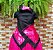 Conjunto pano de cabeça + pano da costa preto com rosa/pink - Imagem 1