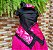 Conjunto pano de cabeça + pano da costa preto com rosa/pink - Imagem 3