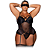 Espartilho em Renda e Transparência Trançado com Calcinha Fio Dental e Venda - Plus Size - Imagem 2