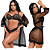 Conjunto de Renda com Sutiã, Calcinha e Robe - Preto - Imagem 1