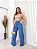 Calça Jeans Pantalona com elástico e bolsos - Imagem 1