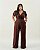 Conjunto Cropped Nó e Pantalona Marrom Quality Moda Plus Size Quebela Primavera - Imagem 1