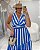 Vestido Midi Listrado Azul Quality Moda Plus Size Alto qbl - Imagem 2