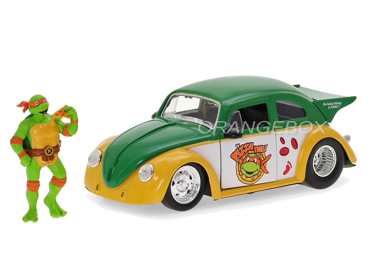Volkswagen Drag Fusca 1959 Tartarugas Ninja + Figura Michelangelo Jada Toys 1:24 - Imagem 1