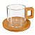 Caneca de Vidro com Pires e Alça de Bambu 150ml - Imagem 1