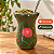 Cuia Canudo Verde Militar Flor Laranja Pintada à Mão - Imagem 3