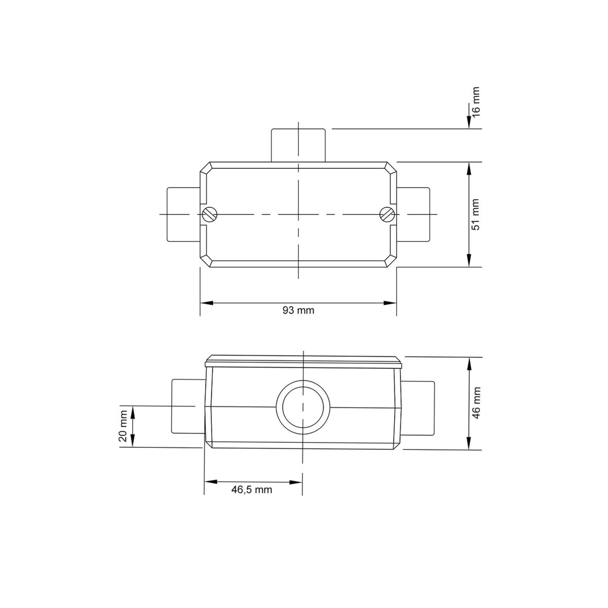 Condulete fixo 1/2" tipo "T" sem rosca com tampa e com pintura. - Imagem 2