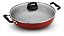 Wok Grande Antiaderente 30cm Vermelha Com Tampa De Vidro - Imagem 2