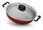 Wok Grande Antiaderente 30cm Vermelha Com Tampa De Vidro - Imagem 1
