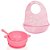 Kit Tigela Infantil Bebê Babador Colher De Silicone Rosa - Imagem 1