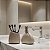 Kit Banheiro Lavabo Abstrato Dispenser E Porta Escovas Greige - Imagem 1