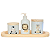 Kit higiene bebê 4 peças Safari - Bandeja Oval, potes e porta álcool - Peças porcelana bandeja e tampas pinus - Imagem 1